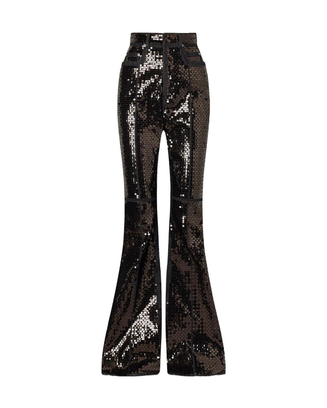 Rick Owens Black Sequined High-Rise Bootcut Jeans