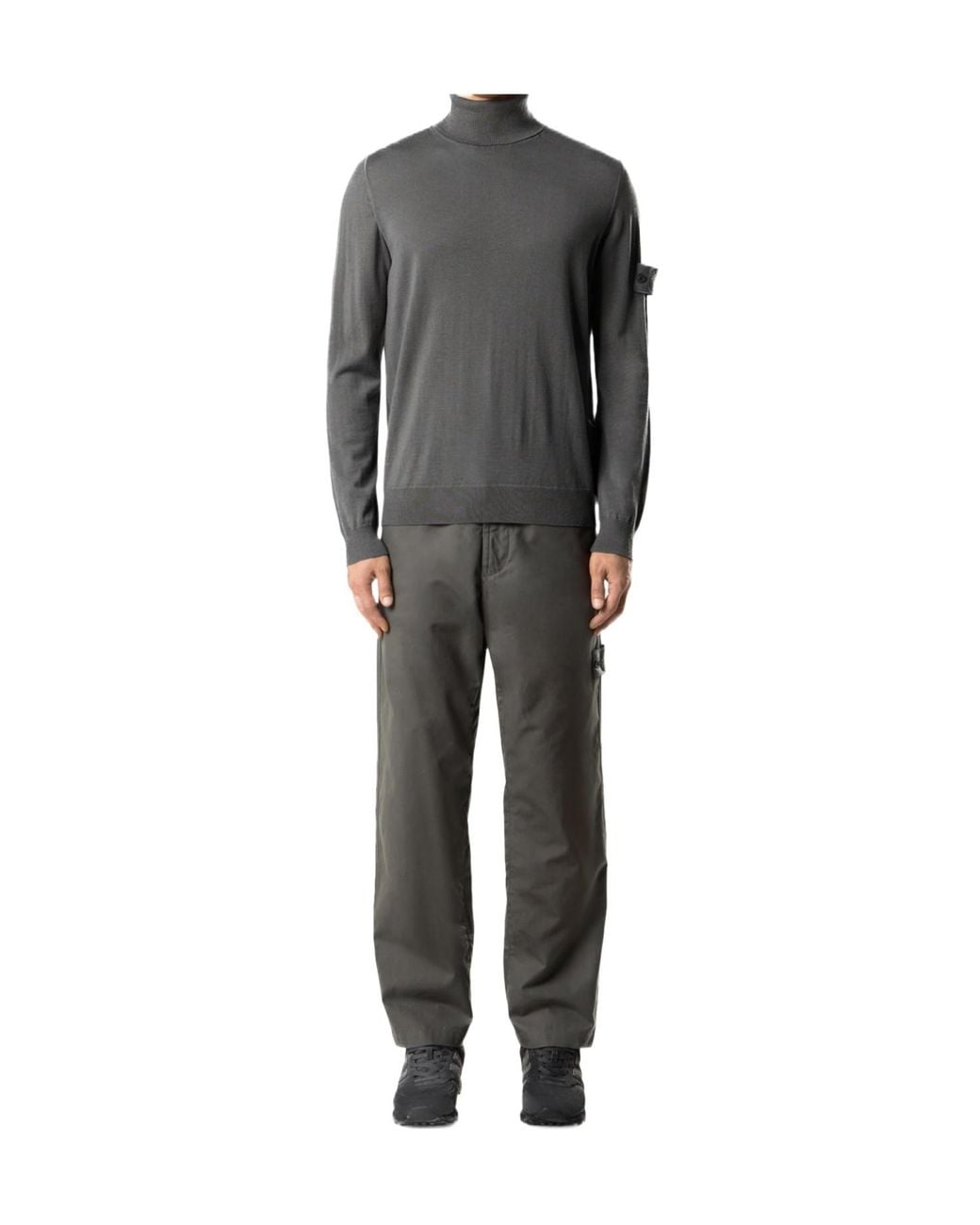 Stone Island Gray Logo Patch Roll-Neck Jumper for men