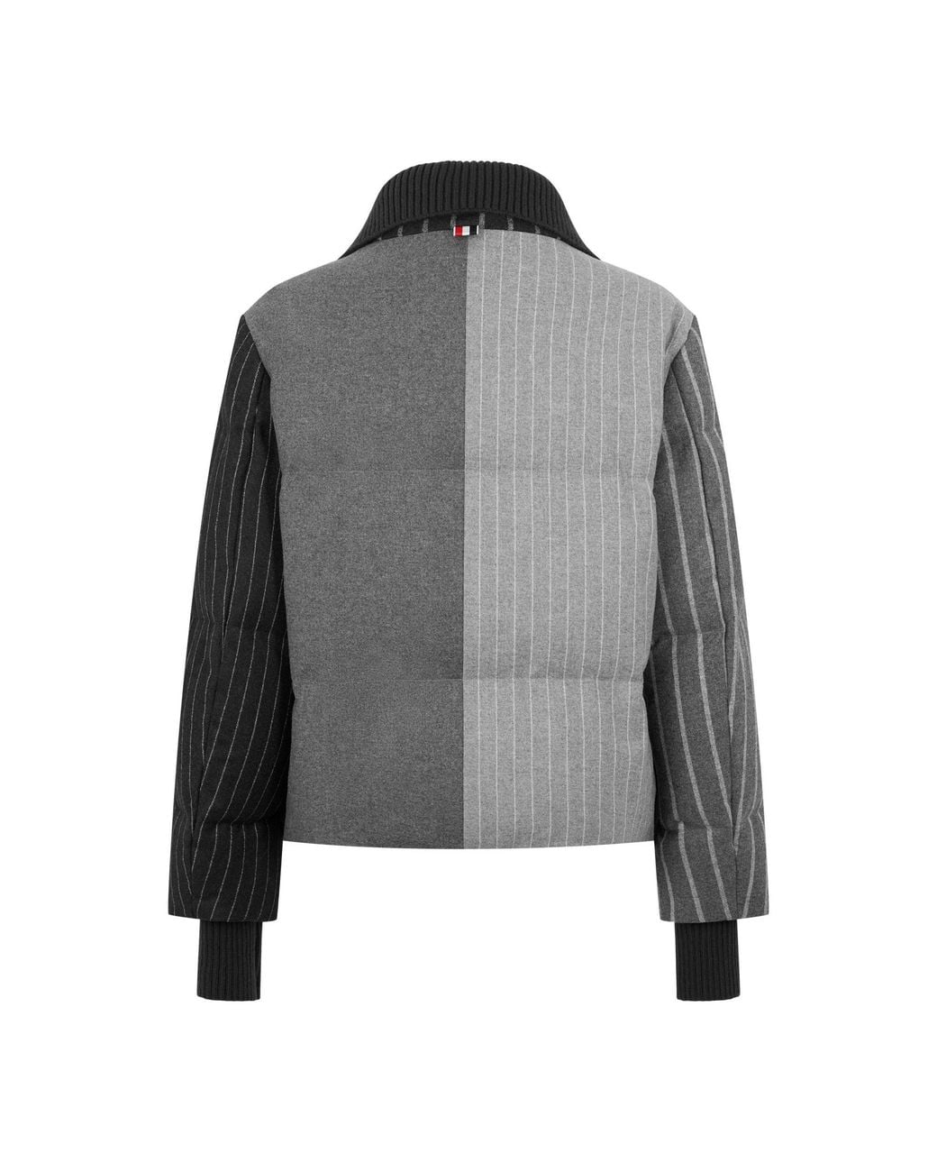 Thom Browne Gray Pinstripe Color-Block Puffer Jacket for men