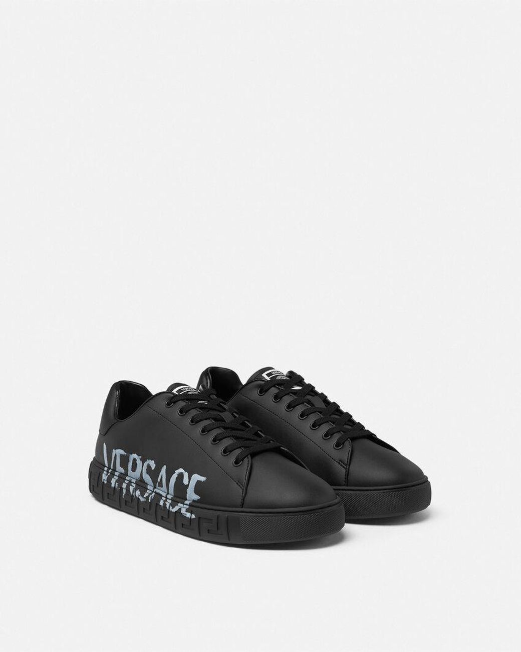 Versace Black Logo-Printed Lace-Up Sneakers for men