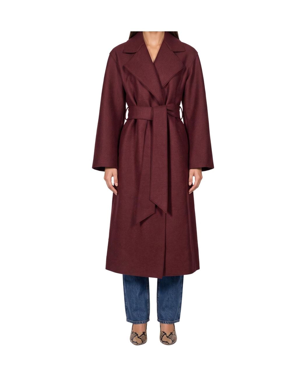 Harris Wharf London Red Belted Notch-Lapels Coat