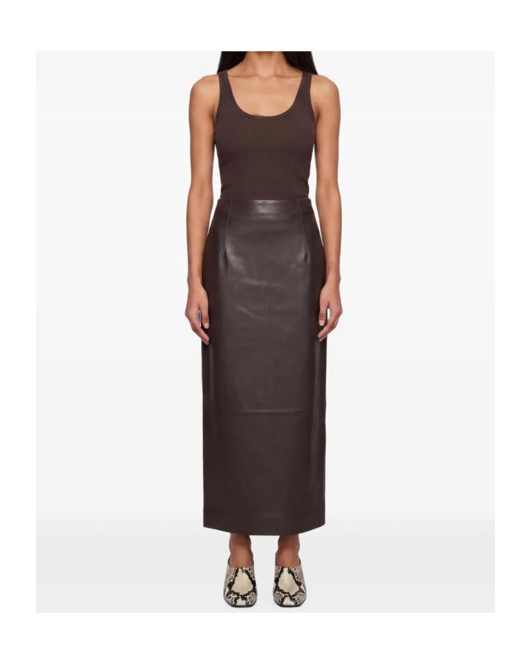 Loulou de Saison Brown Inga Leather Pencil Maxi Skirt