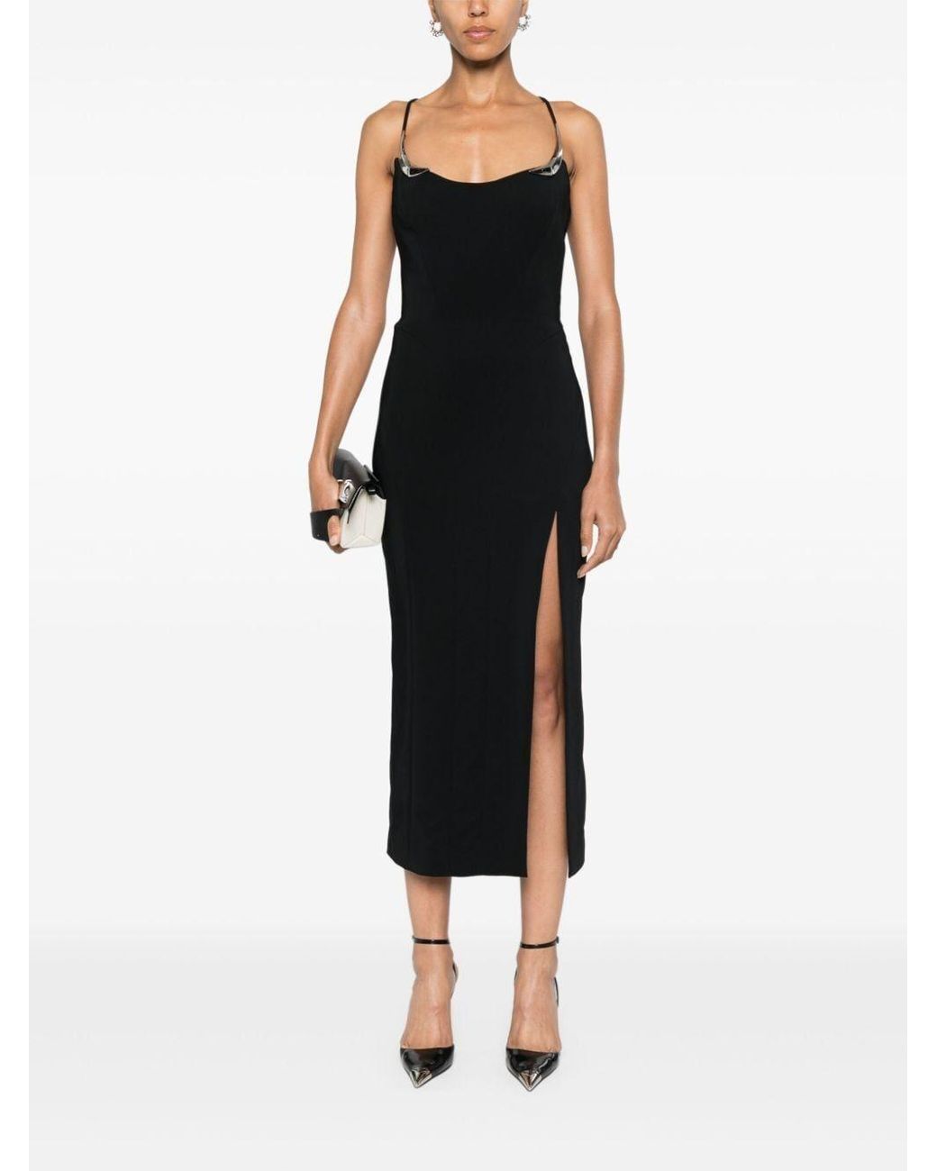 Mugler Black ミュグレー メタリックディテール スリットドレス