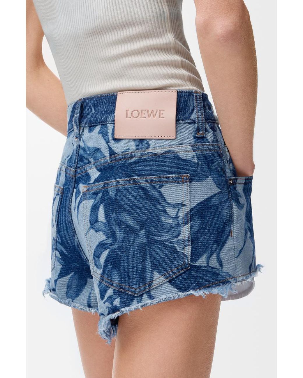 Loewe Blue Floral-Print Frayed Shorts