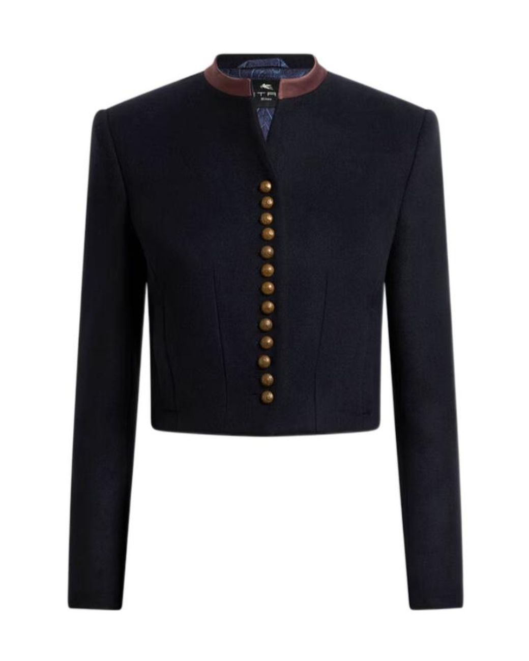 Etro Blue Wool-Blend Cloth Cropped Jacket With Pegaso Buttons