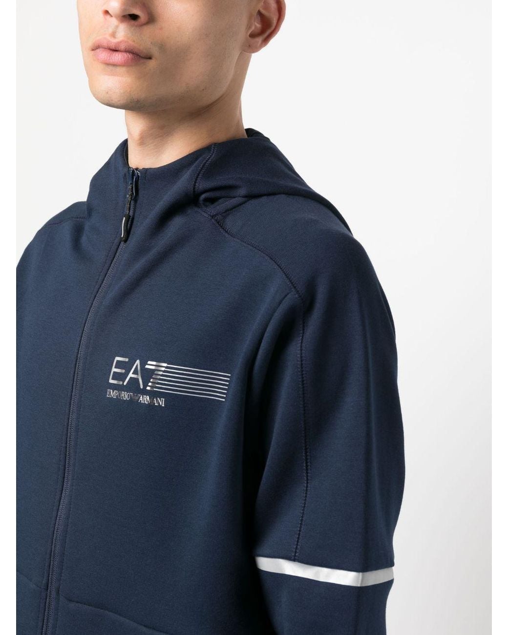 EA7 Blue Logo-Print Zip-Up Hoodie for men