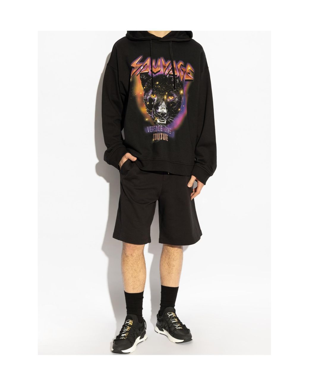 Versace Jeans Black Couture Logo Embellished Shorts for men