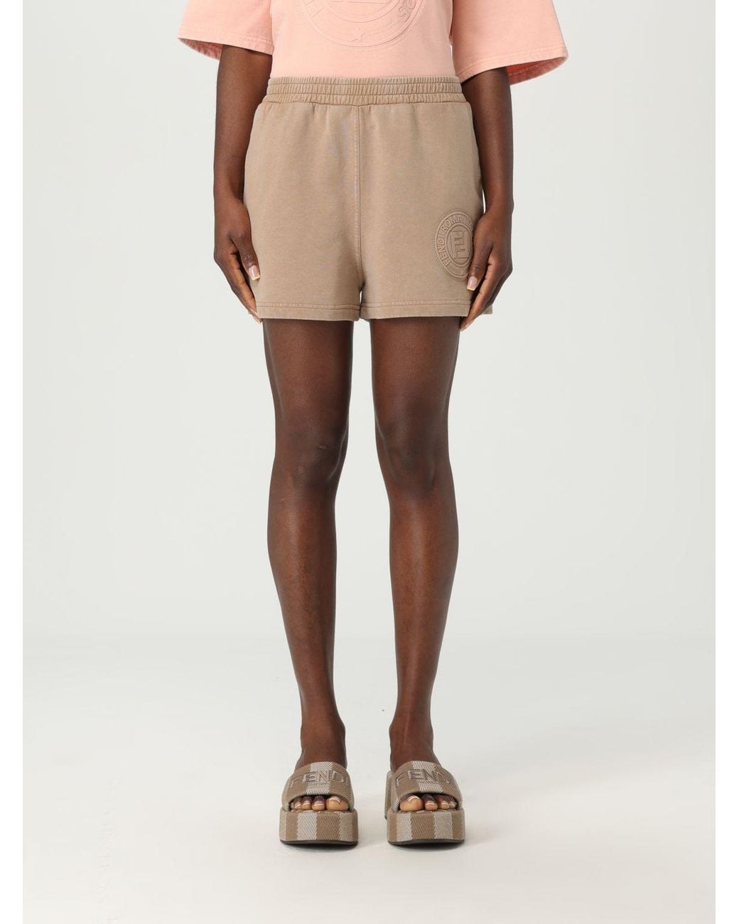 Fendi Natural Logo Detailed Sweat Shorts