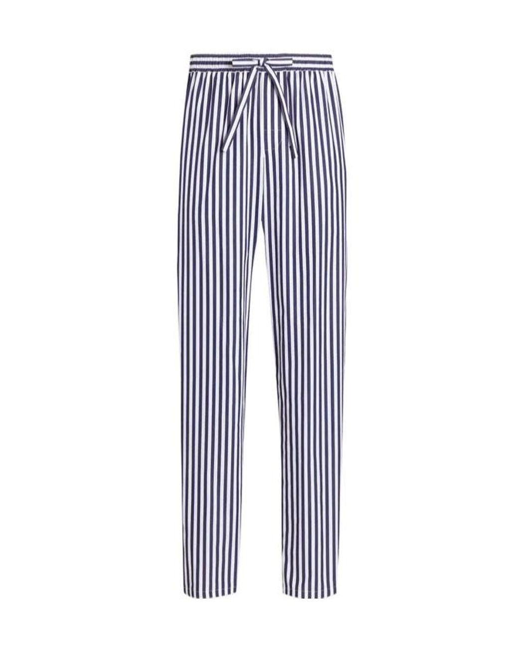 Dolce & Gabbana Blue Striped Poplin Vanity Trousers With Piping for men