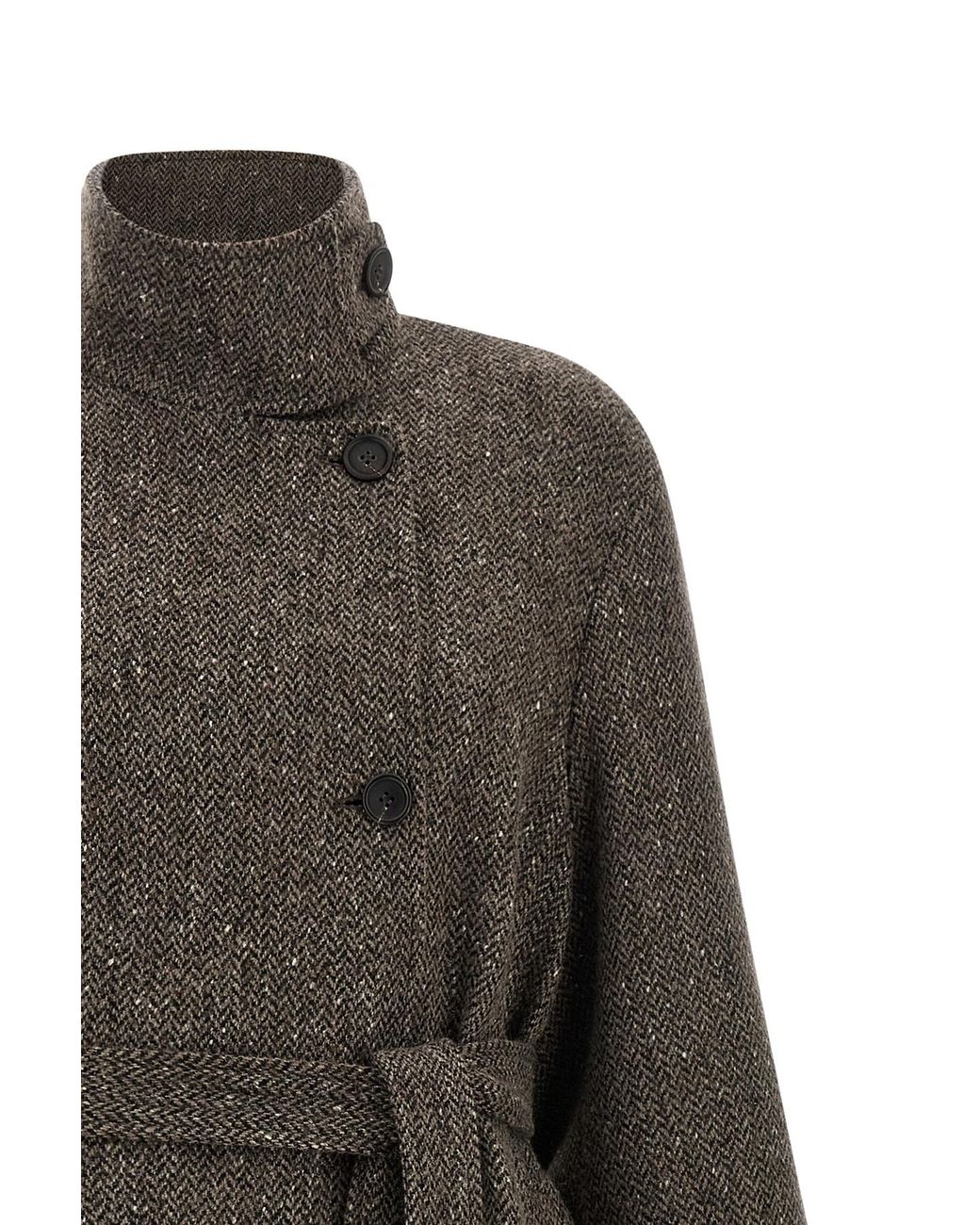 Brunello Cucinelli Gray Sparkling Chevron Belted Coat