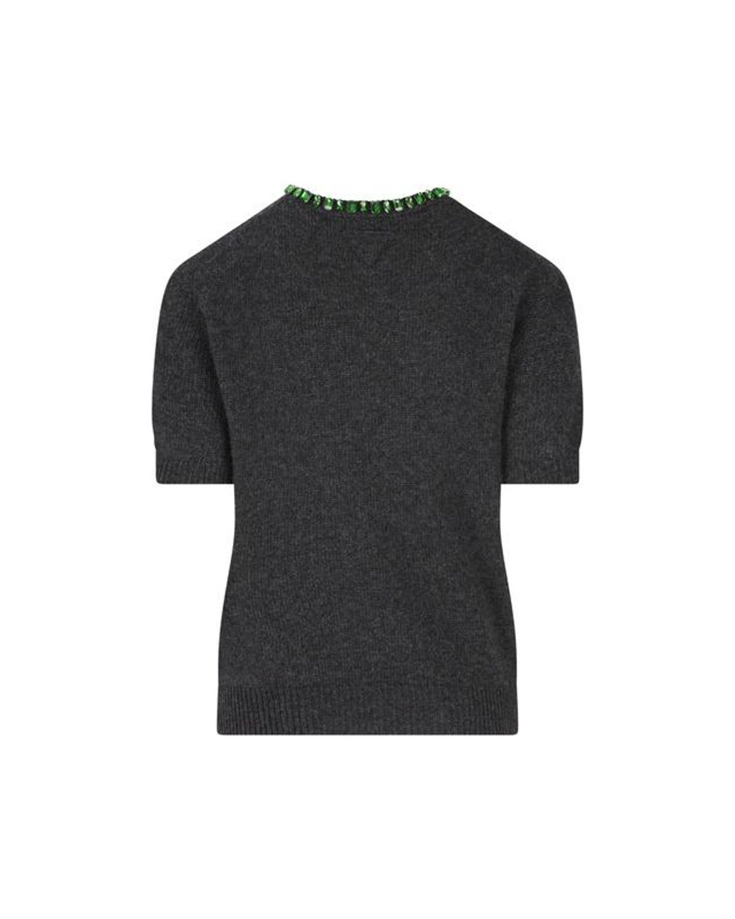 Prada Gray Embellished Short-Sleeved Jumper