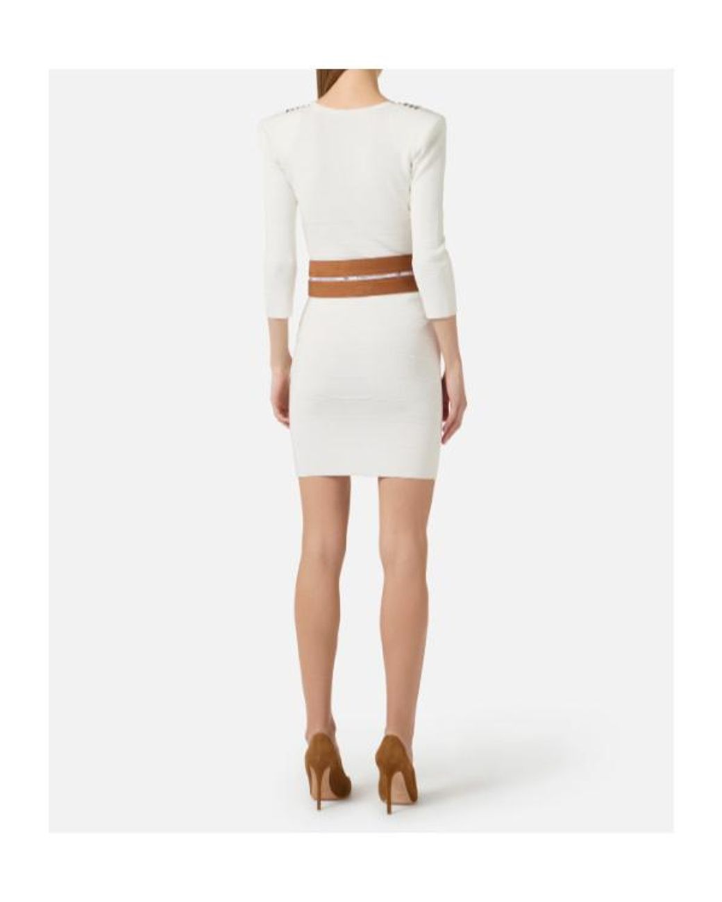 Elisabetta Franchi White Striped Bands Knit Dress