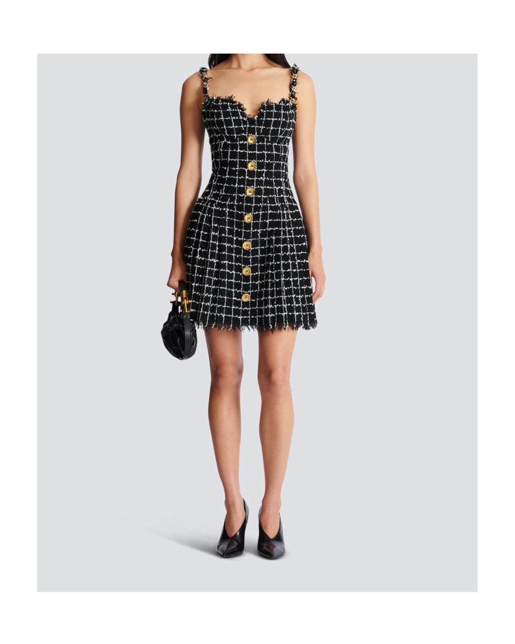 Balmain Black Tweed Dress With Chain