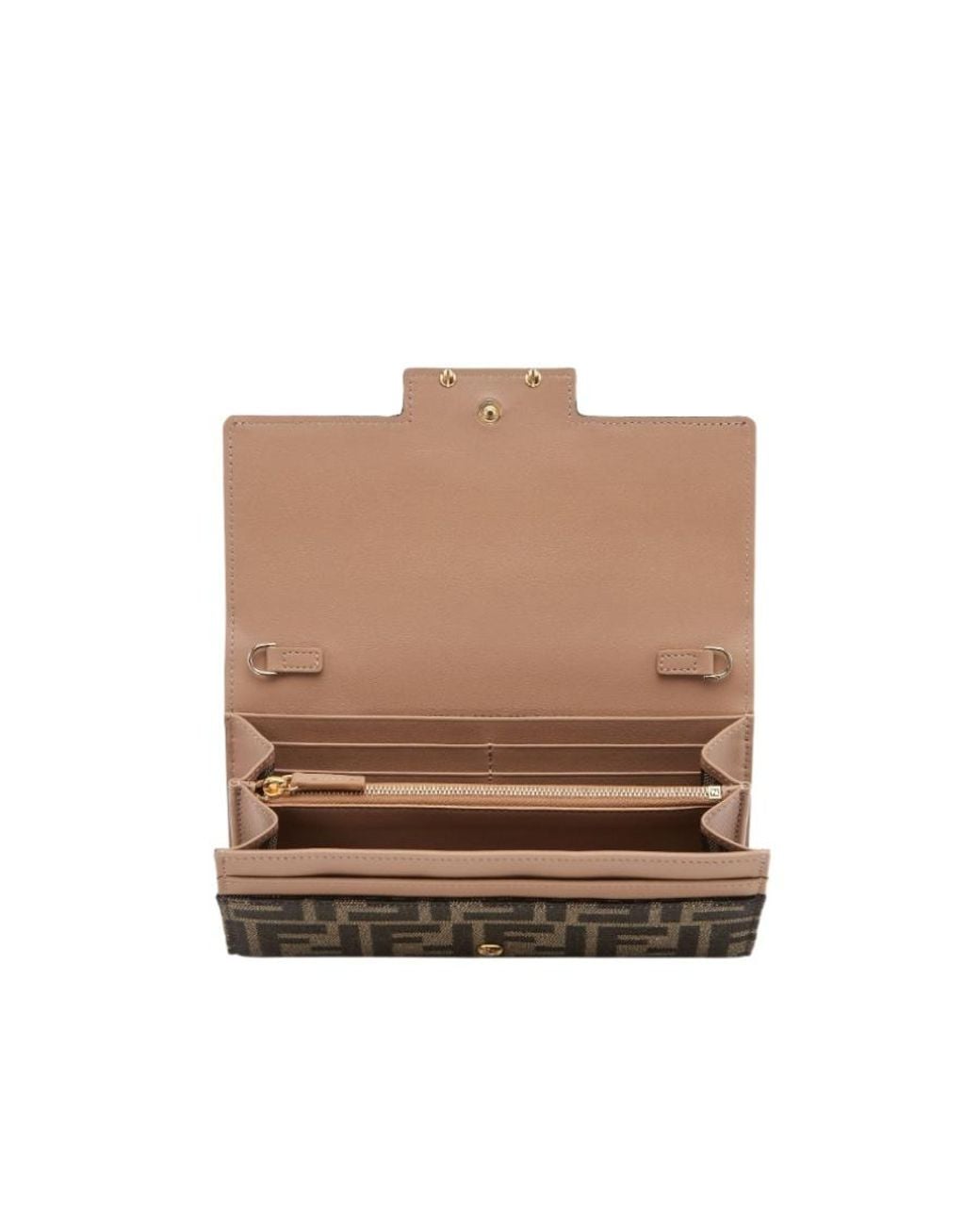 Fendi Gray Continental Logo Plaque Chained Wallet