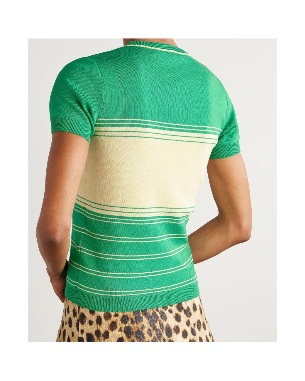 Valentino Green Stripe Detailed Crewneck Top