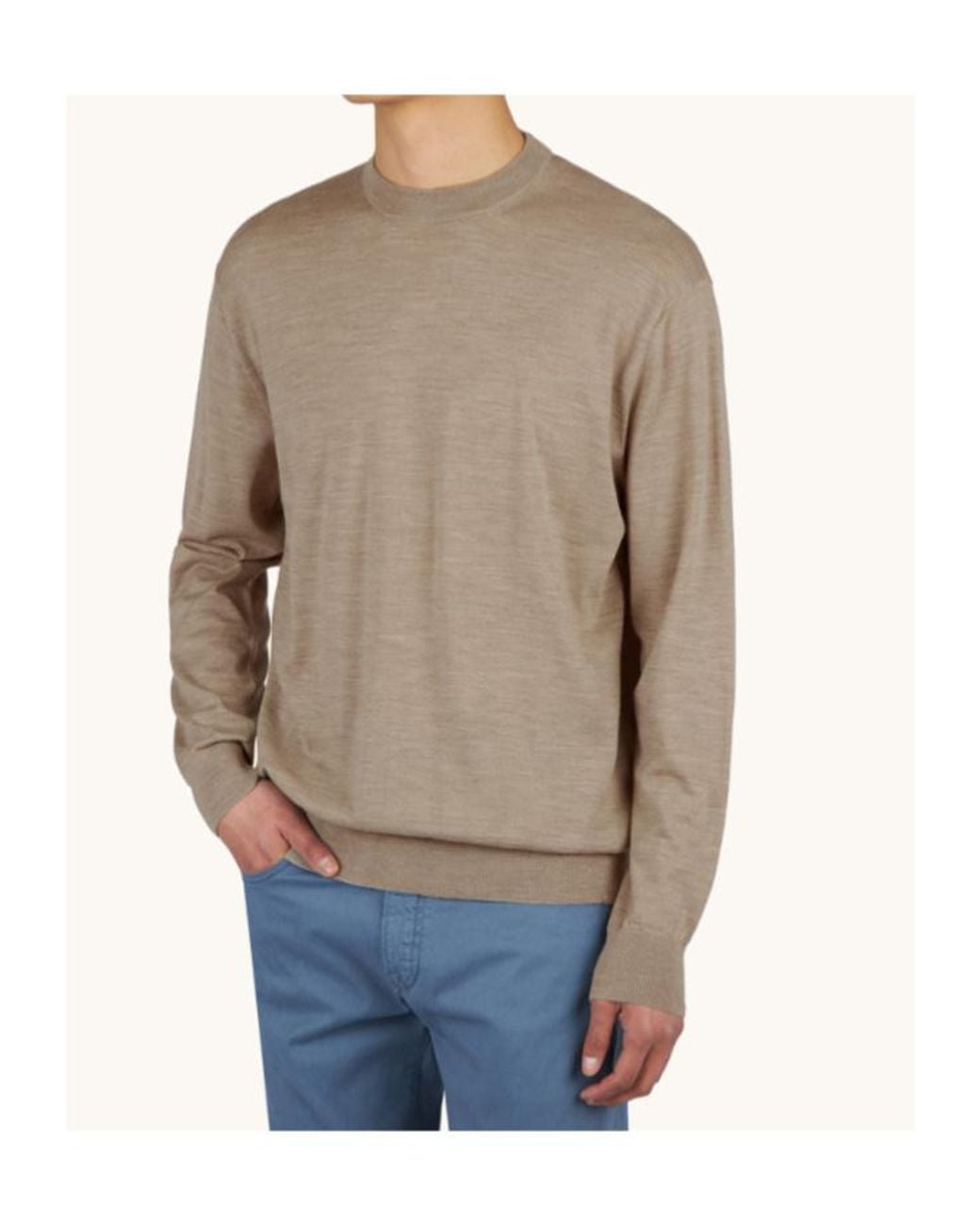 Paul & Shark Natural 140S Superfine Merino Wool Crewneck Sweater for men
