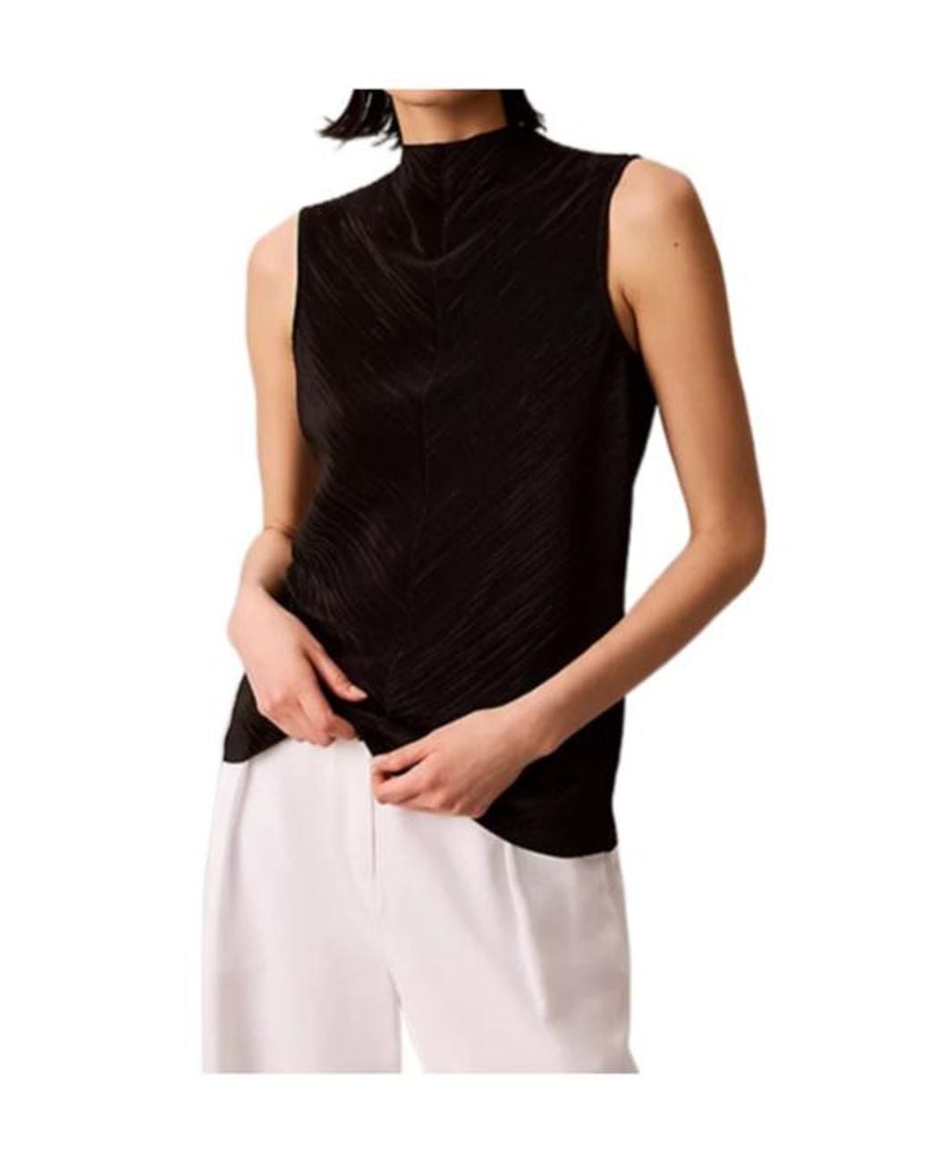 Calvin Klein Multicolor Plissé Mock Neck Sleeveless Top