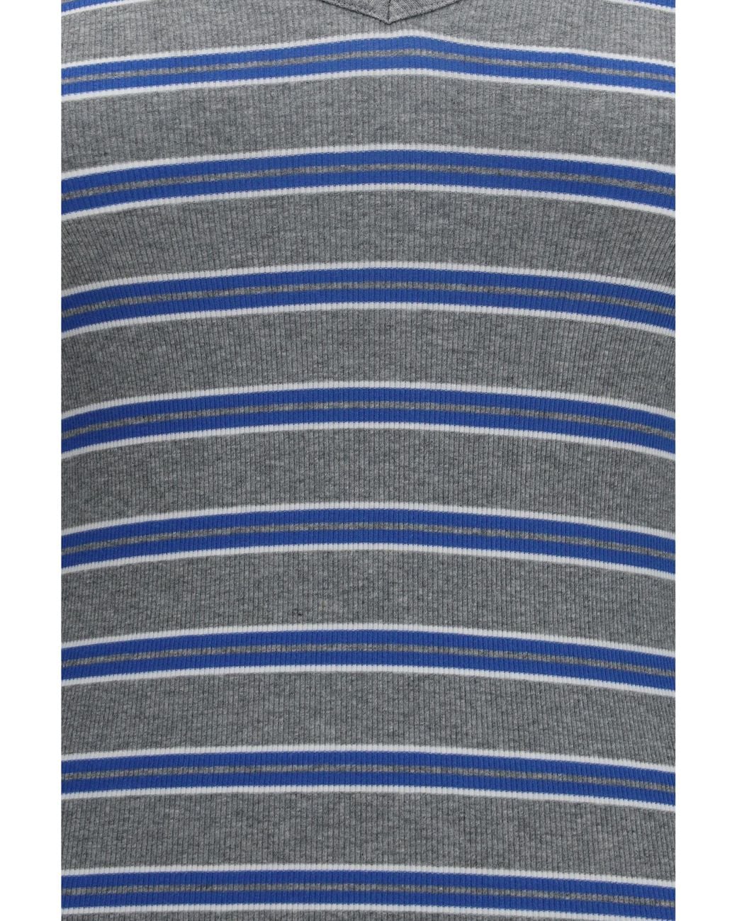 Ganni Blue Ribbed Stripe V-Neck Knitted Top