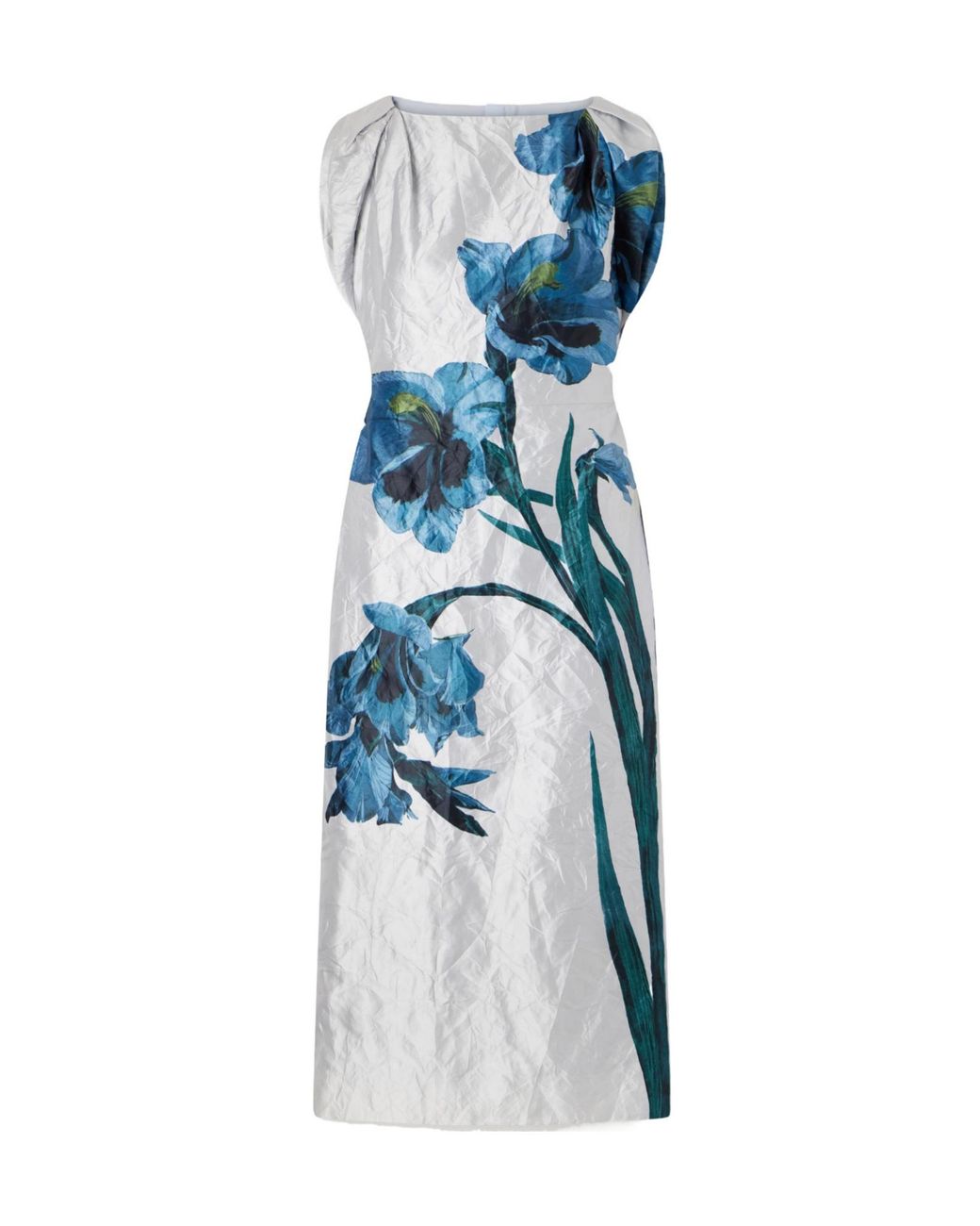 Erdem Blue Floral-Print Textured Satin Midi Dress