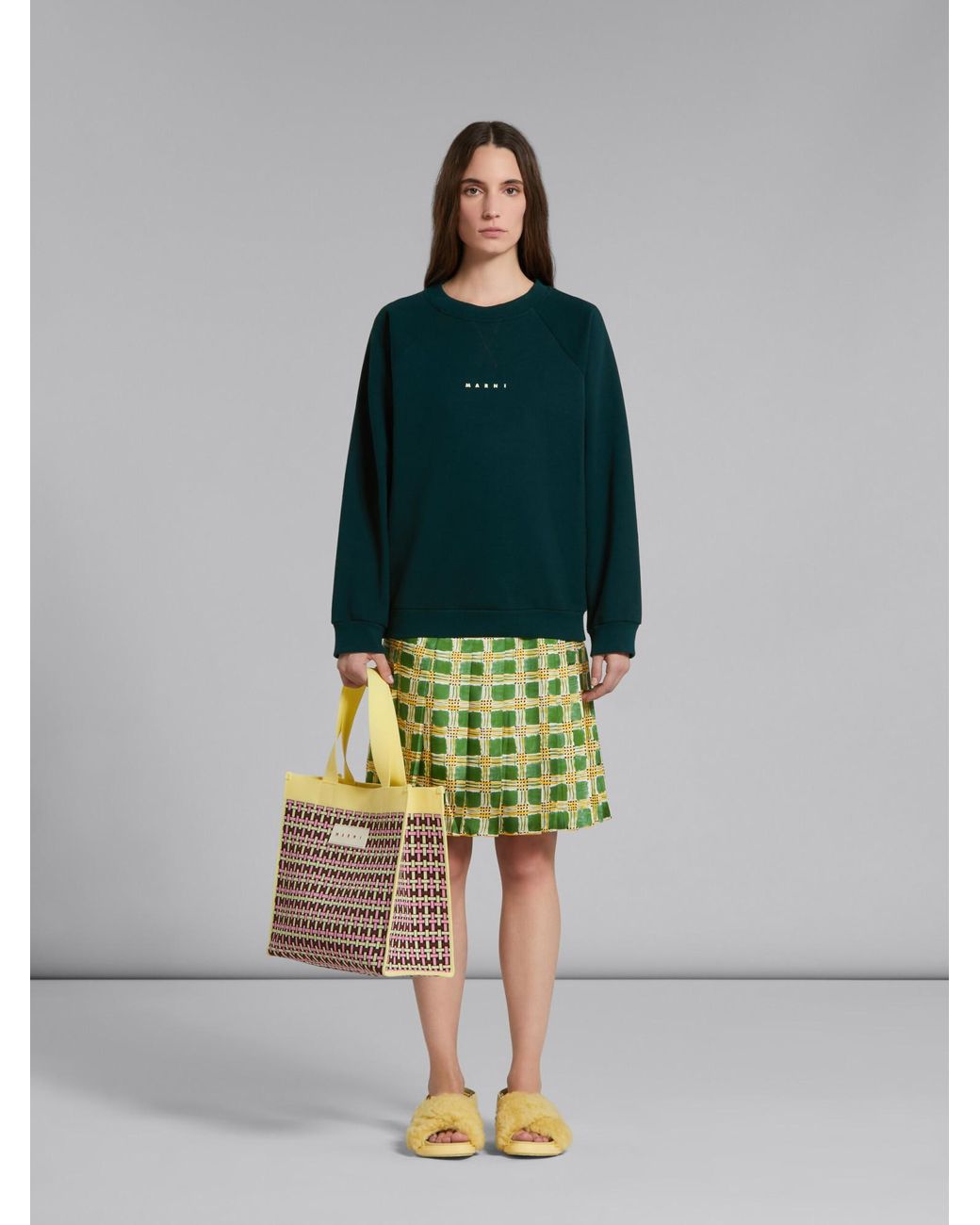 Marni White Light And Jacquard Shopping Bag