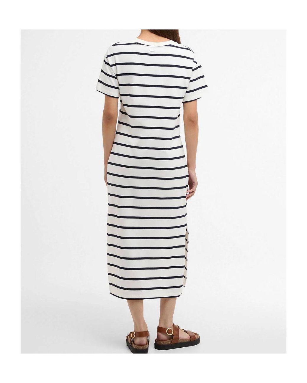 Barbour White Selena Striped Midi Dress