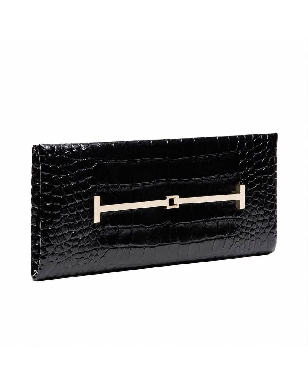 Tom Ford Black Tumbled Printed Embossed Leather Arc Clutch Bag