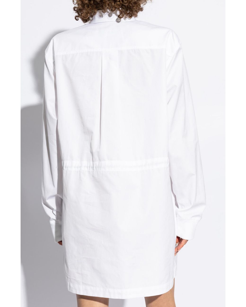 DSquared² White Logo Printed Drawstring Waist Mini Shirt Dress