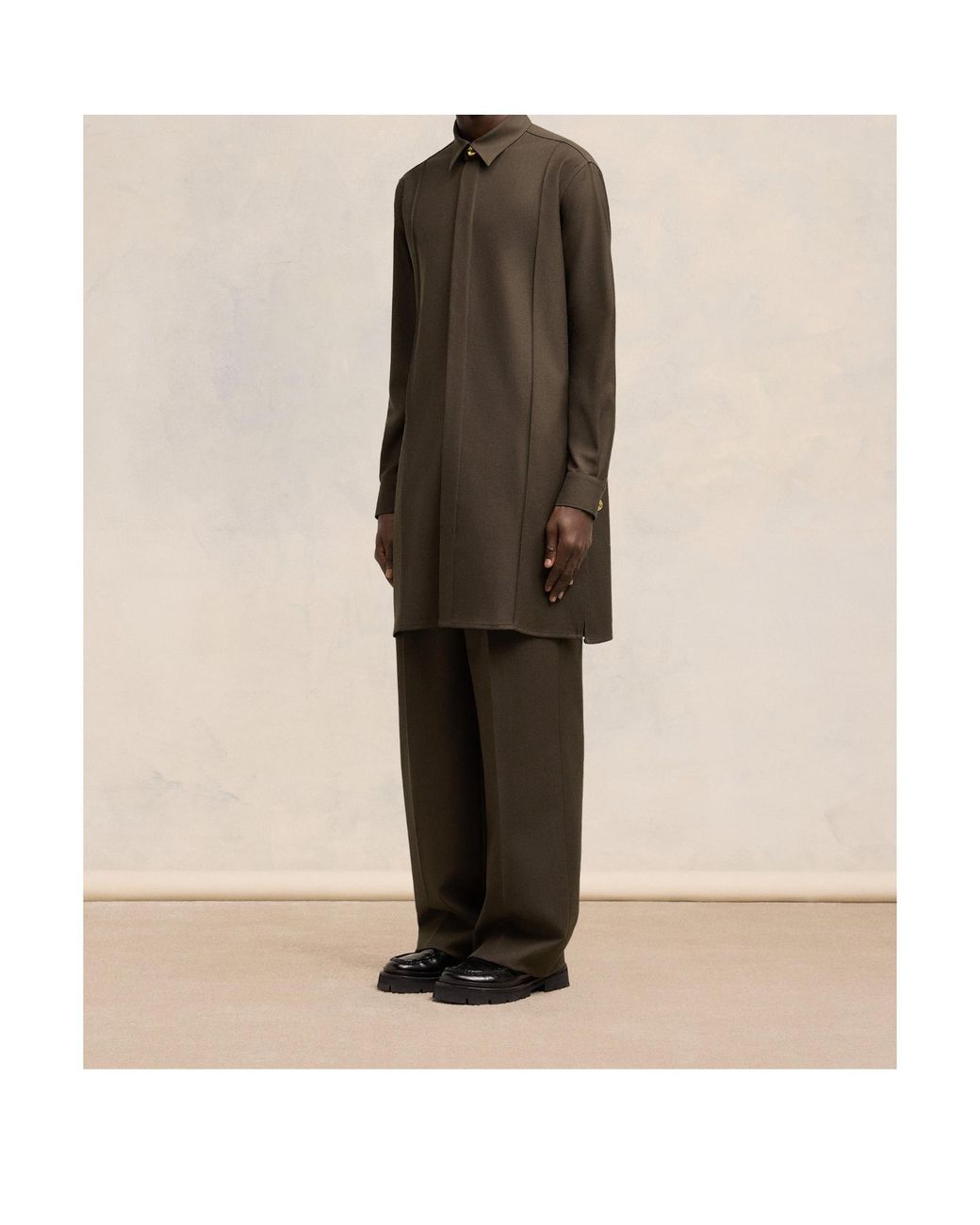 AMI Brown Long Pintuck Shirt for men