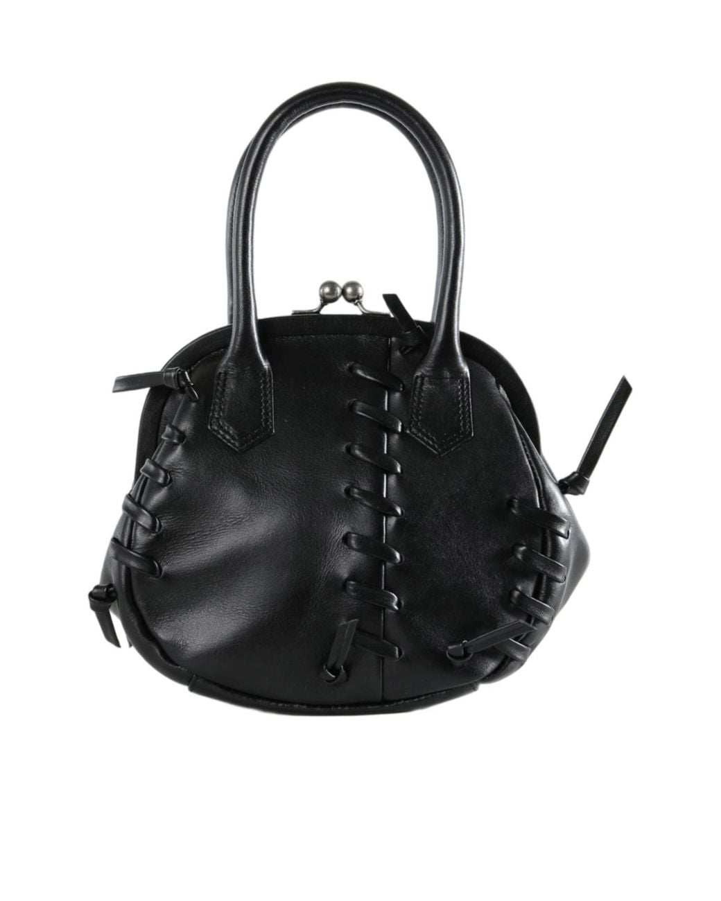 Y's Yohji Yamamoto Black Lace-Up Leather Tote Bag