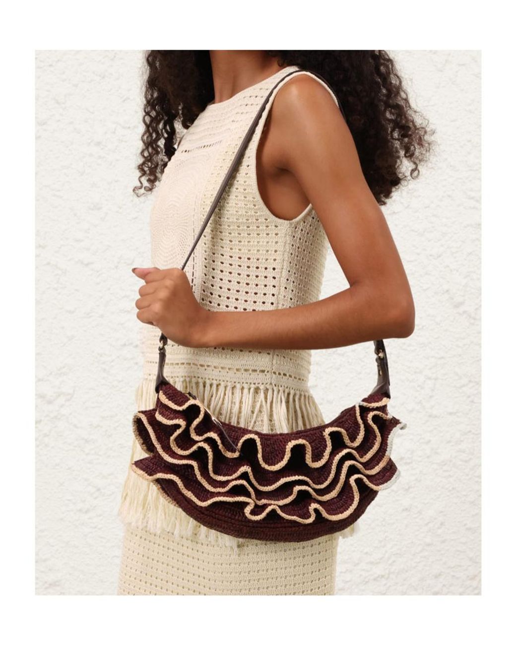 Zimmermann White Goldentime Ruffle Shoulder Bag
