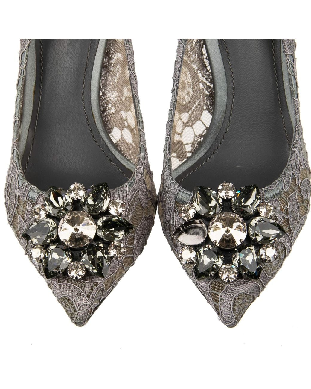Dolce & Gabbana Gray Taormina Lace Crystal 90Mm Pumps