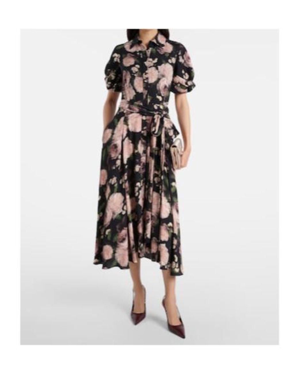 Erdem Black Floral Belted Shirt Dress