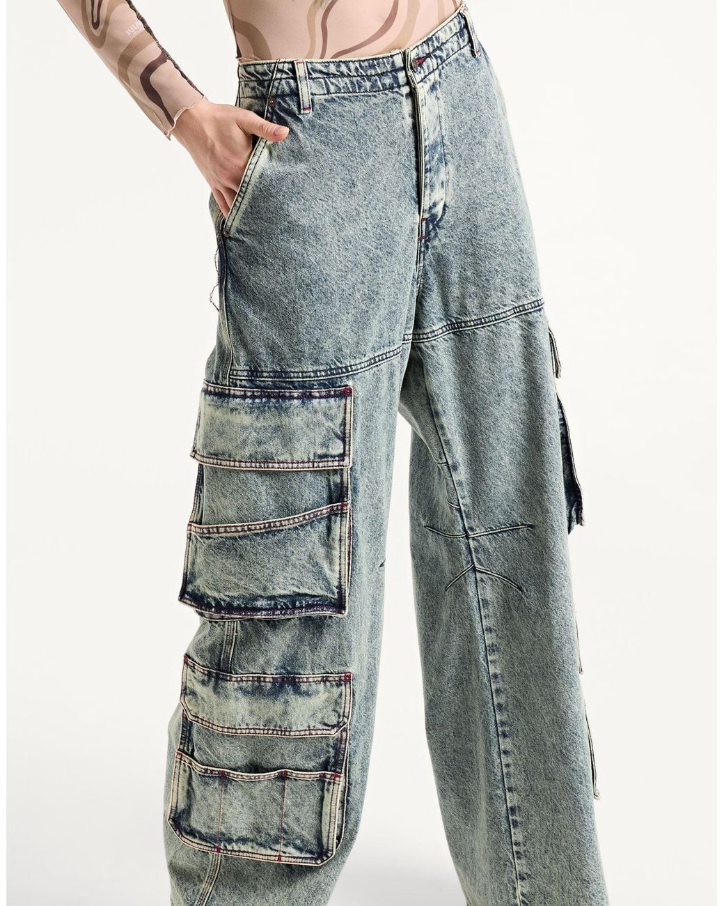 DIESEL Gray Mediumblue Denim Cargo Pants