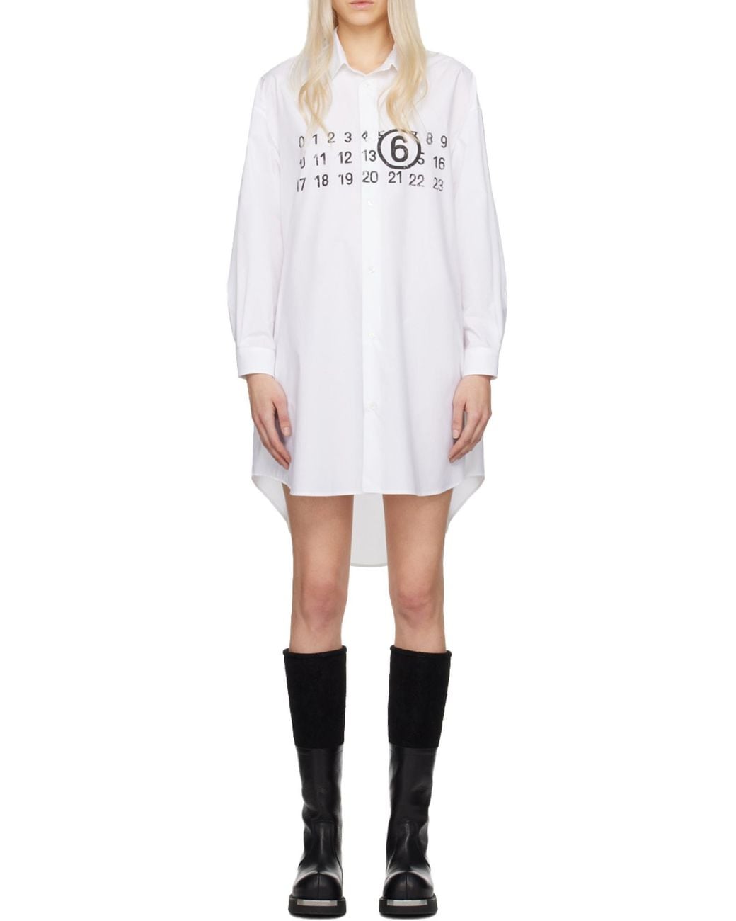 MM6 by Maison Margiela White Logo Printed Midi Shirt Dress