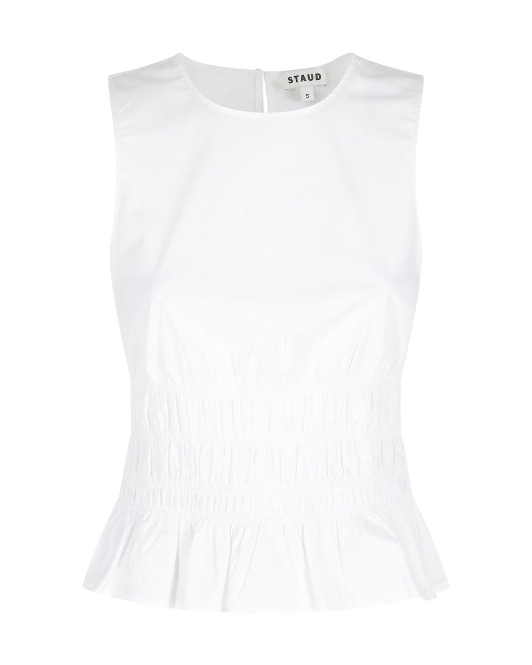 Staud White Culver Smocked Peplum Top