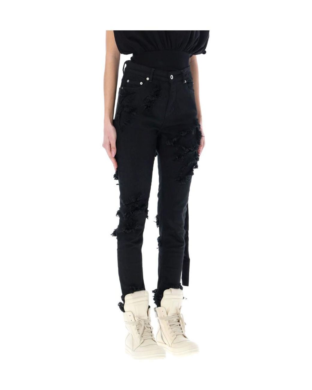Rick Owens Black Detroit Distressed Denim Jeans