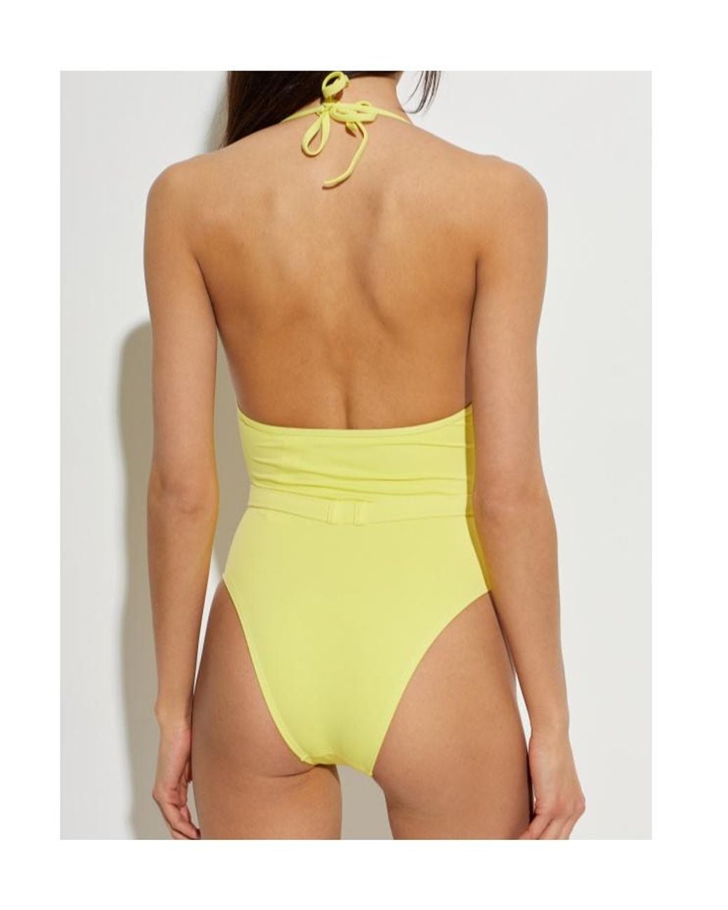 Balmain Yellow Belted Halterneck Swimsuit
