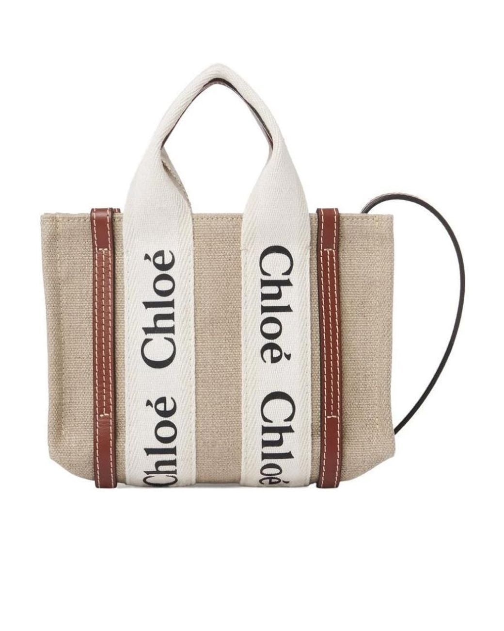 Chloé Metallic Chloé Woody Logo Printed Mini Tote Bag