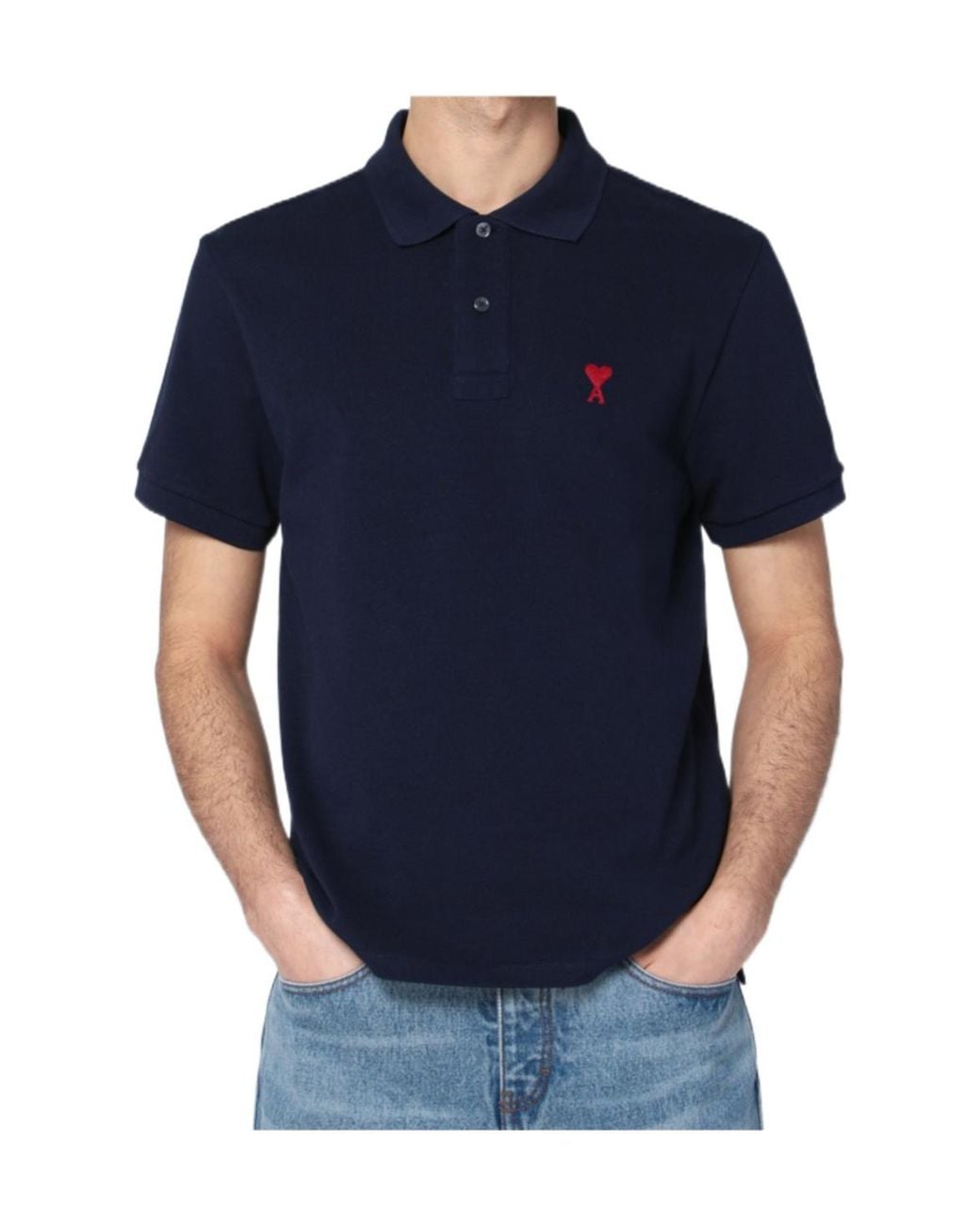 AMI Blue Cotton Polo With Ami De Coeur for men
