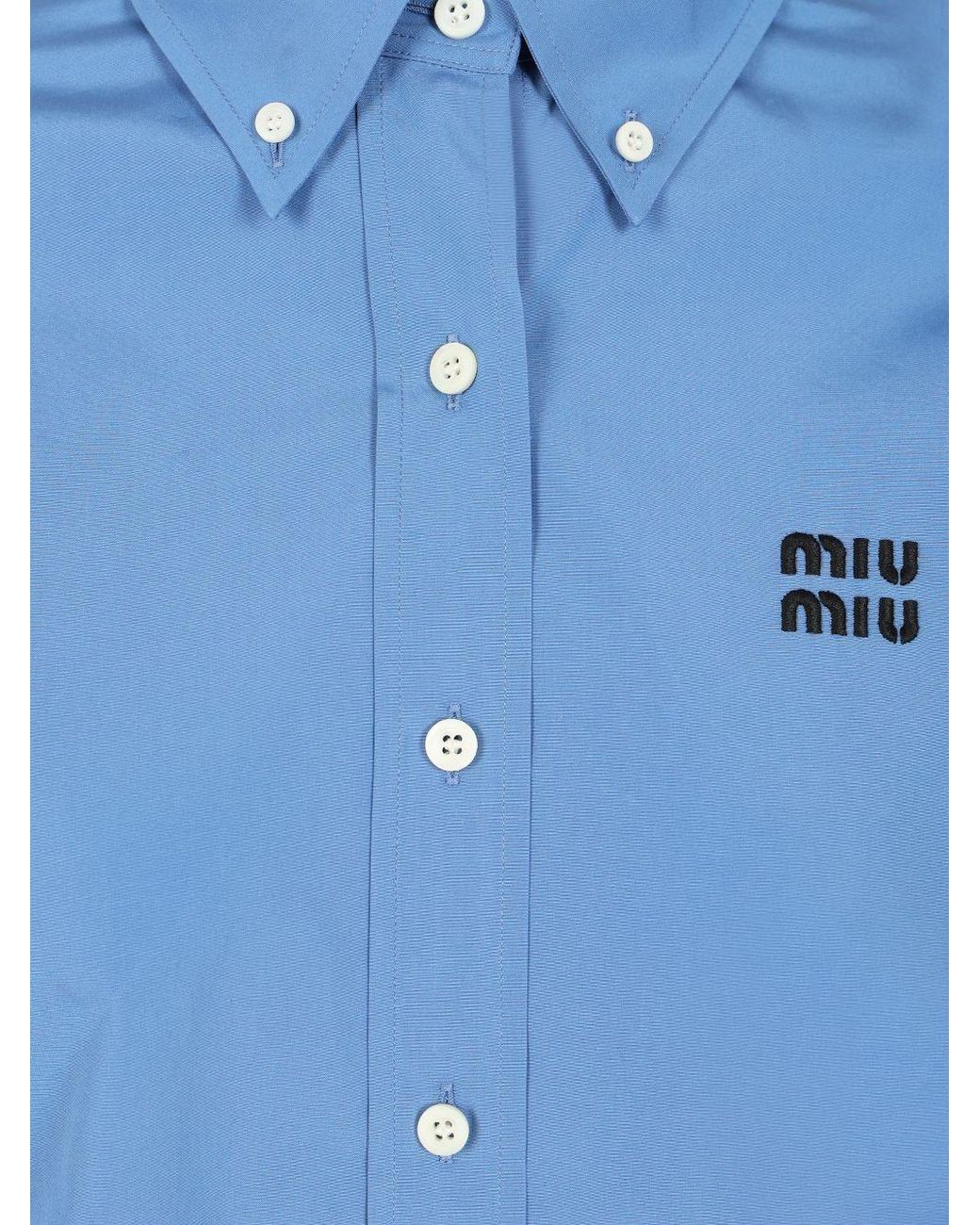 Miu Miu Blue Logo-Embroidered Button-Up Shirt