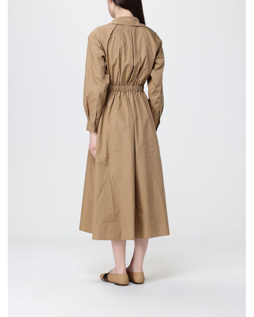 Max Mara Natural Pedaggi Drawstring A-Line Midi Dress