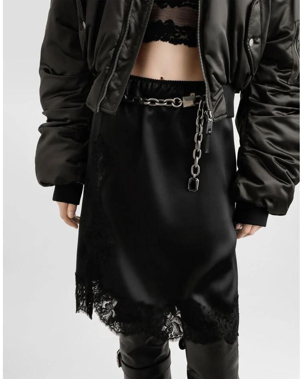 Dolce & Gabbana Black A-Line Satin Midi Skirt