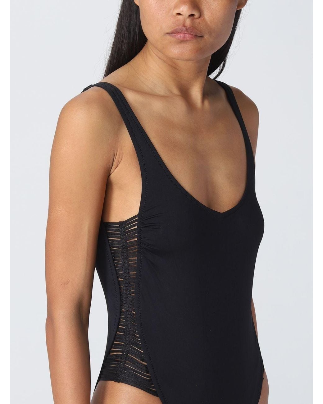 Twinset Blue Side-Straps U-Neck One Piece Swimsuit