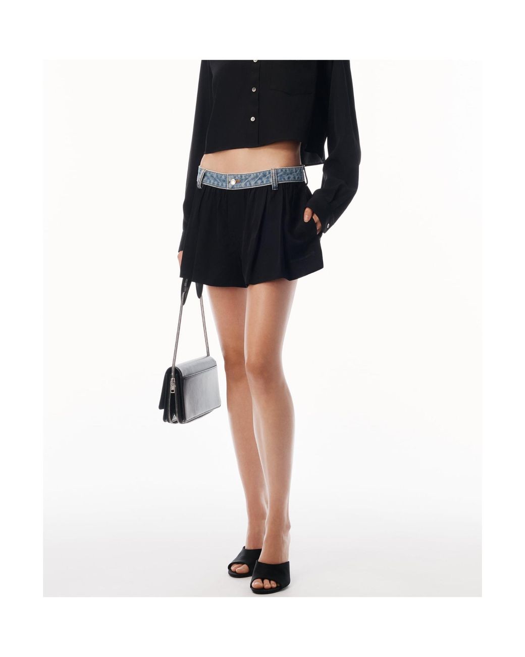 Alexander Wang Black Pleated Mid-Rise Shorts