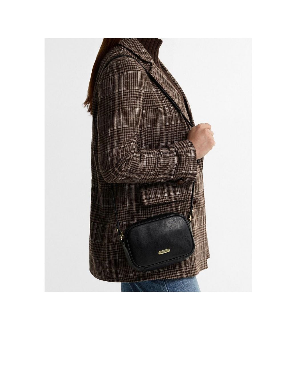 Barbour Black Lychee-Pattern Leather Crossbody Bag
