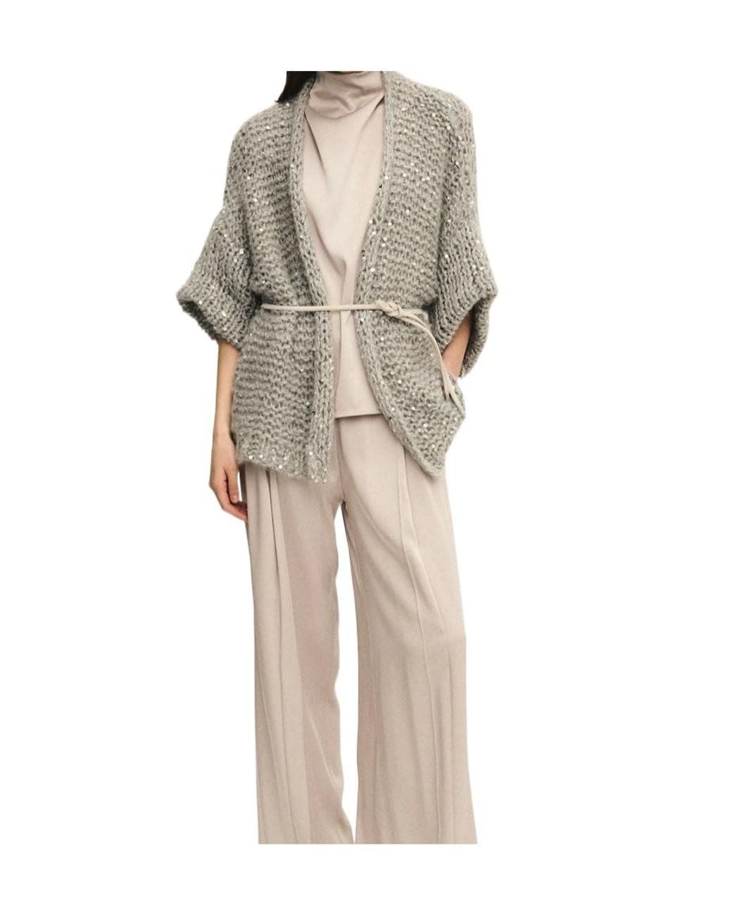 Panicale Natural Sequined Open-Knit Cardigan