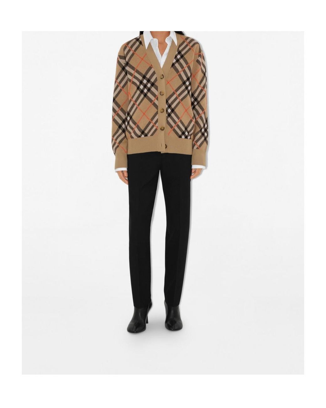 Burberry Brown Checked V-Neck Buttoned Cardigan