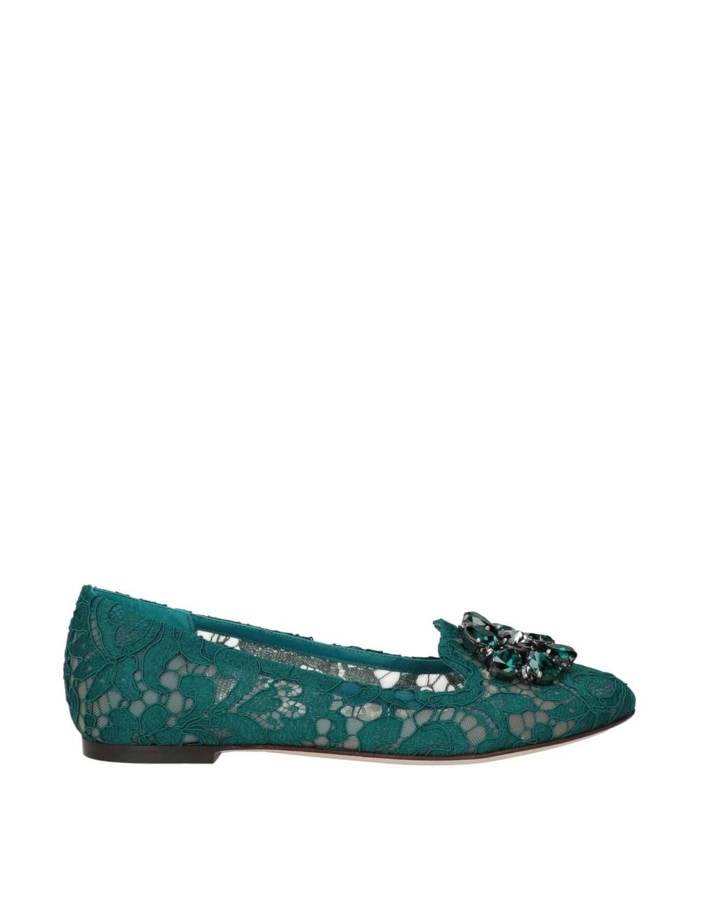 Dolce & Gabbana Green Shiny Rhinestone Flat Shoes