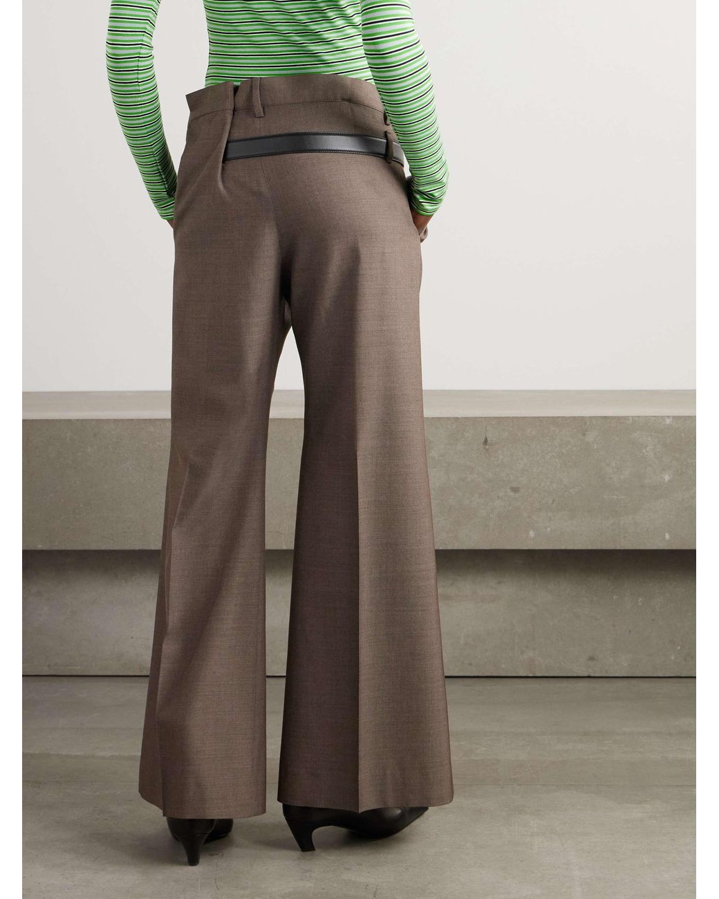 Acne Brown Belted Wool Wide-Leg Pants