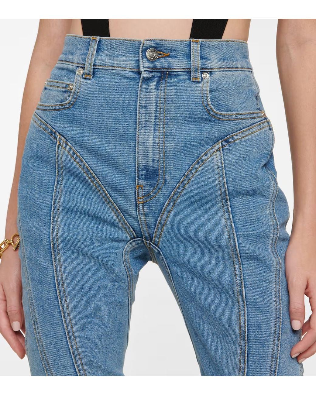 Mugler Blue Sew-On Detail Jeans Leggings